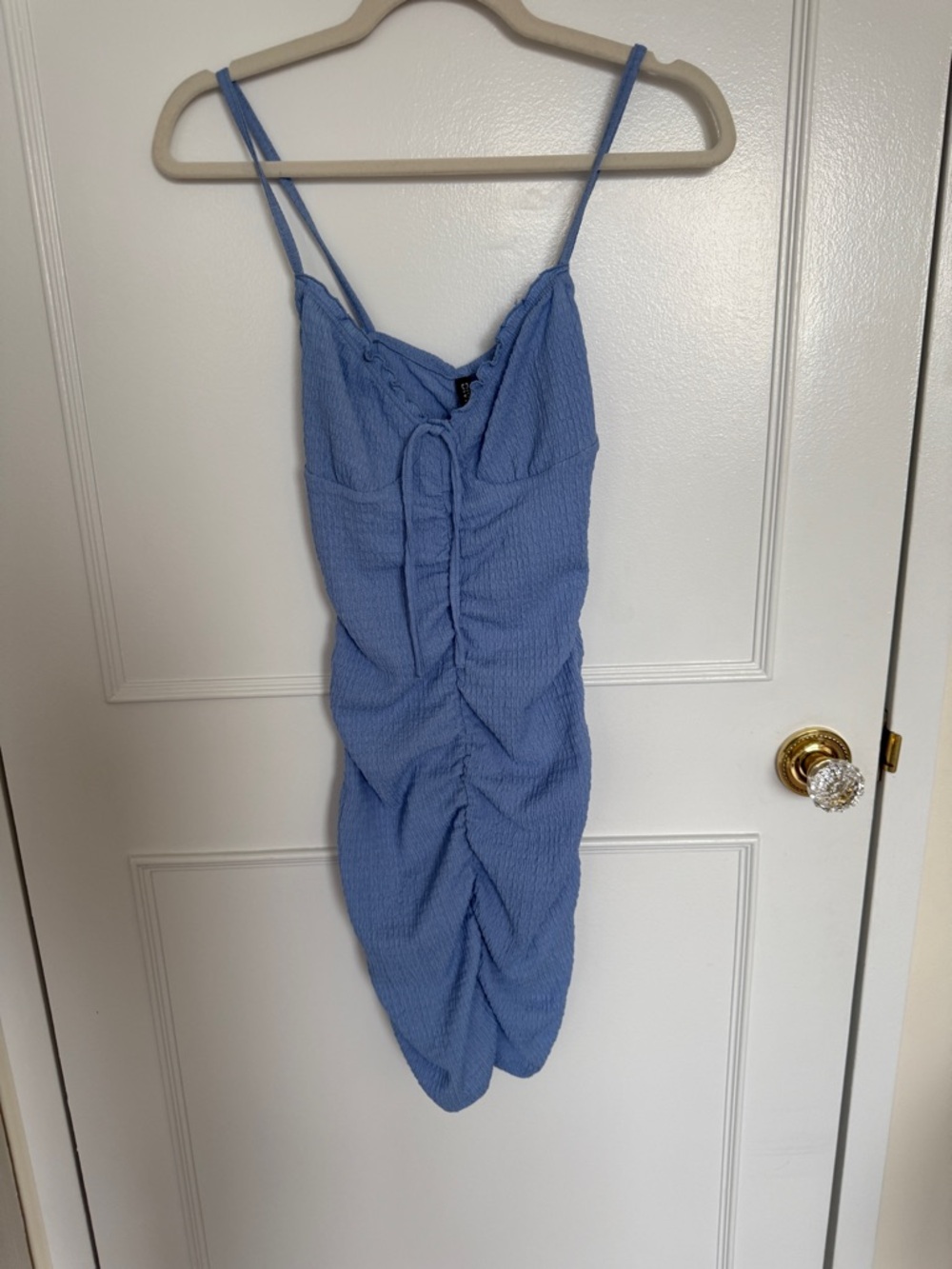 Light Blue Ruched Spaghetti Strap Mini Dress